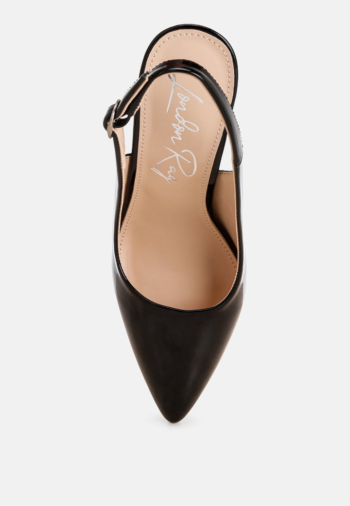 omaga pin buckle slingback heels#color_black-patent