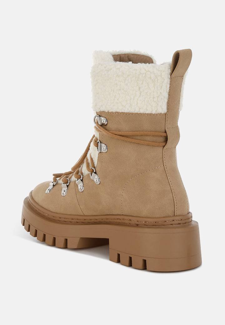fleece & faux leather boots by ruw#color_tan