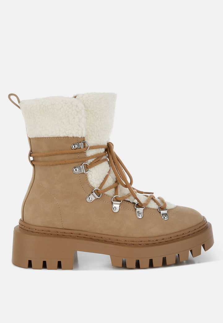 fleece & faux leather boots by ruw#color_tan