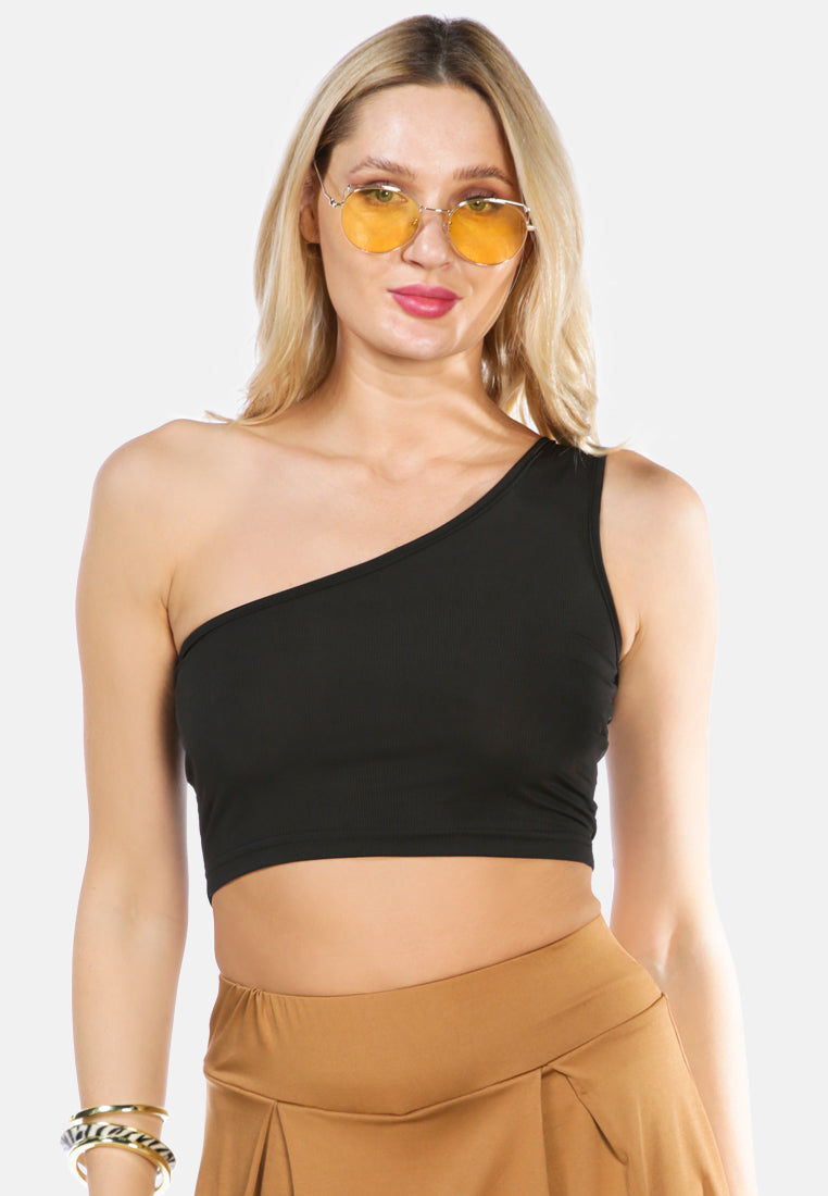 one shoulder knitted crop top by ruw#color_black