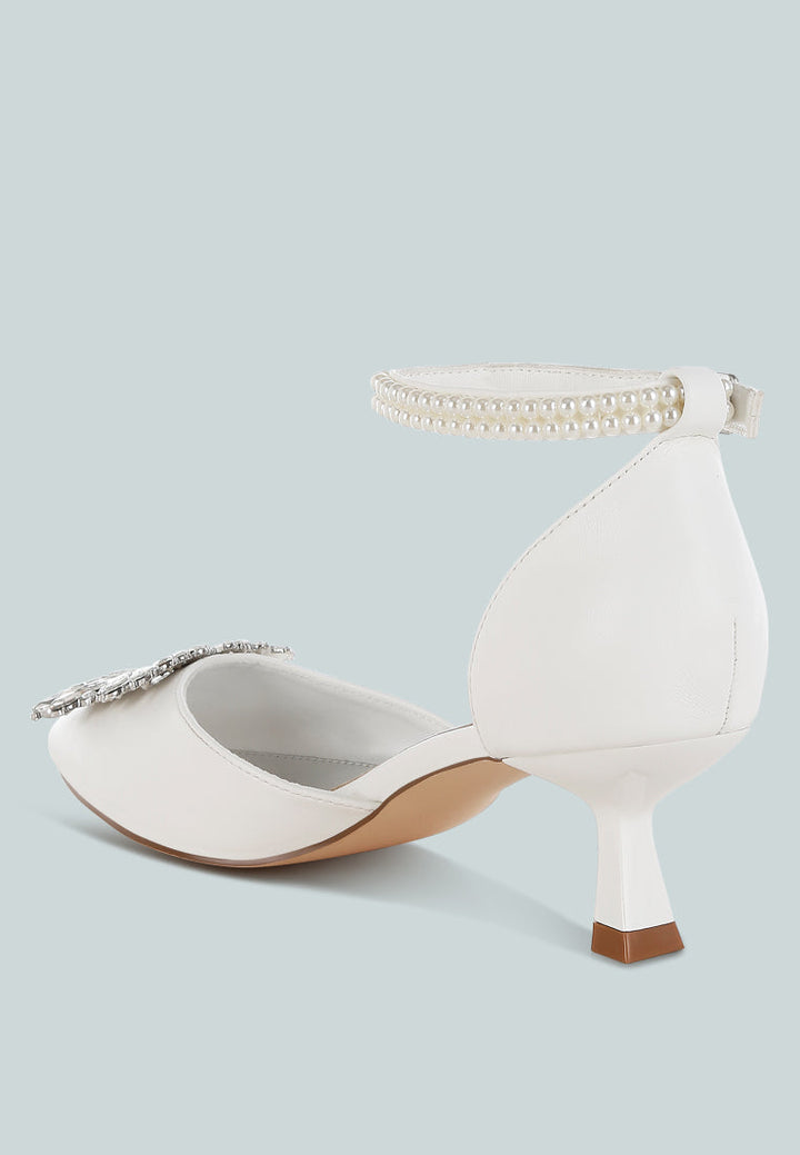 diamante brooch kitten heel sandals by mode#color_white