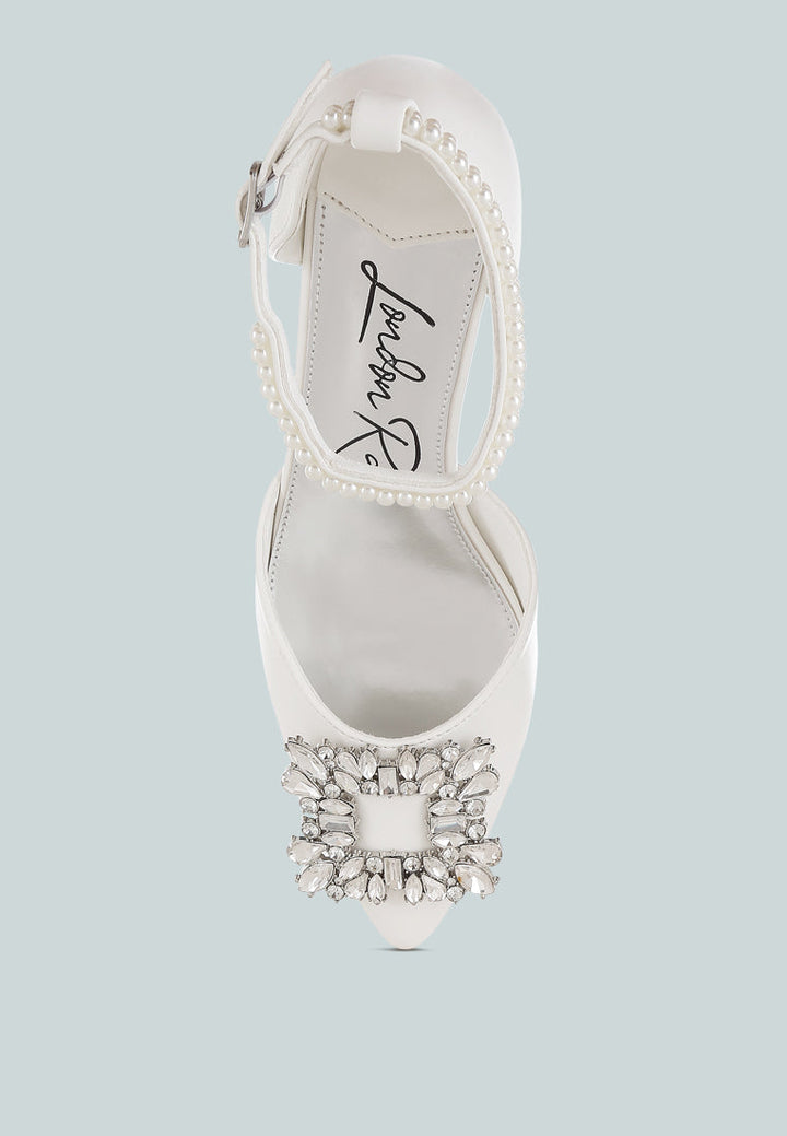 diamante brooch kitten heel sandals by mode#color_white