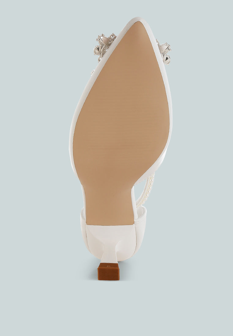 diamante brooch kitten heel sandals by mode#color_white