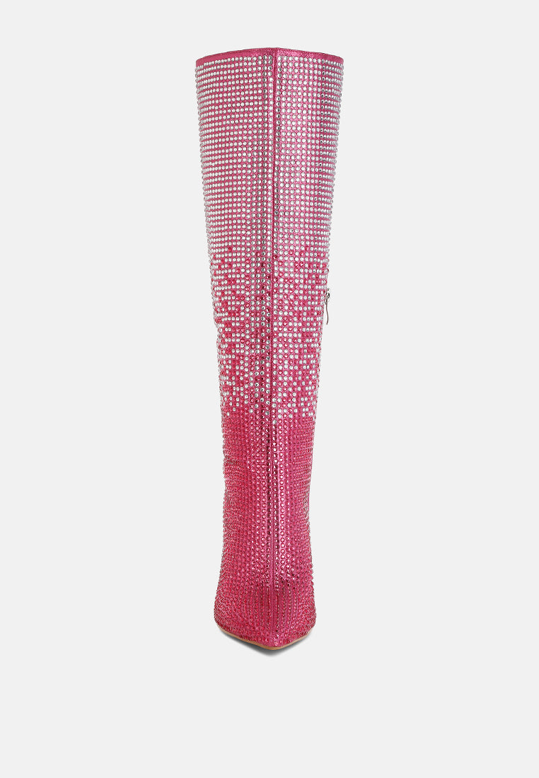 orymple shiny rhinestone studded calf boots by ruw#color_pink