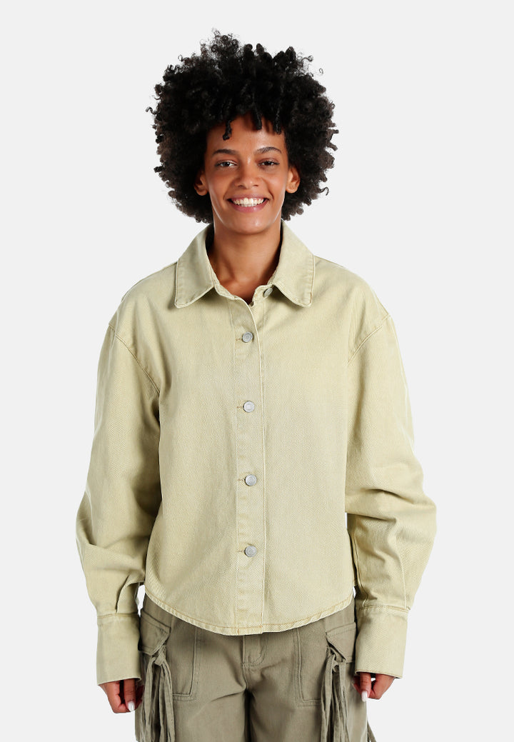 oversized button up denim shacket#color_sand