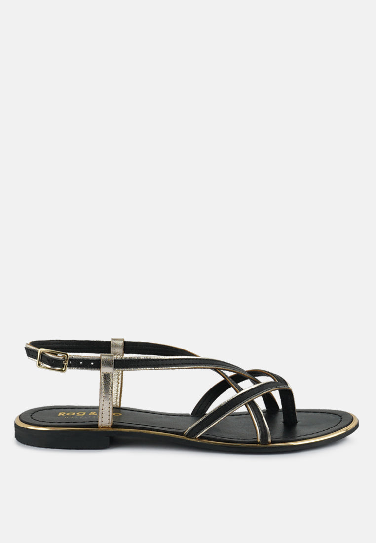 pheboe strappy flat sandals#color_black-gold