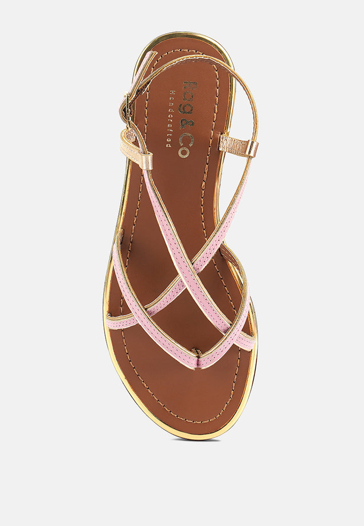 pheboe strappy flat sandals#color_pink-gold
