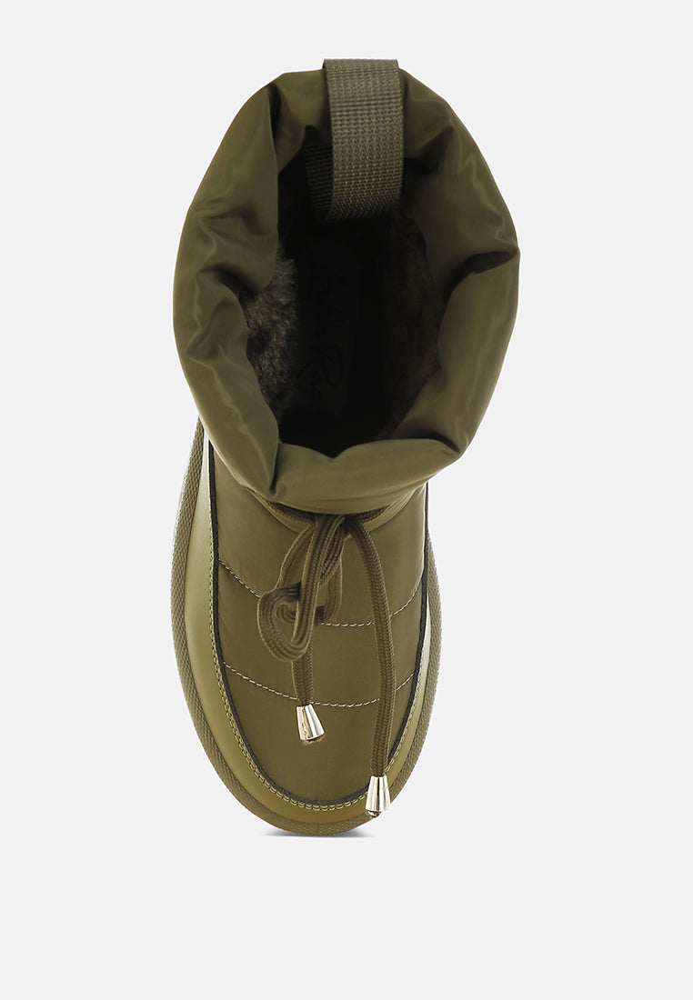 pacos high ankle chunky snow boots#color_khaki-green