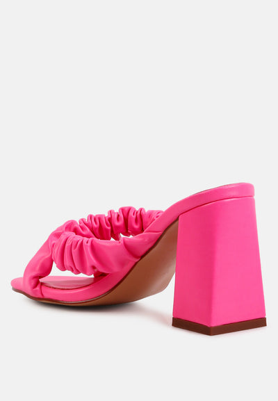page 3 scrunchie strap block sandals#color_neon-pink