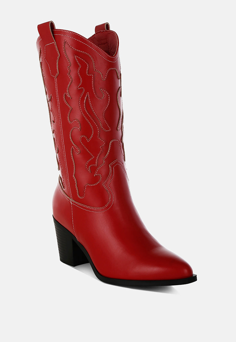 pakito patchwork detail cowboy boots#color_red