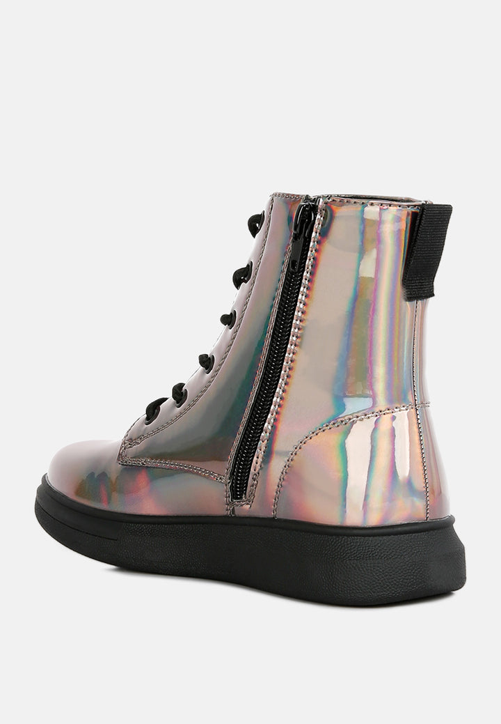 patent pu ankle boot#color_silver