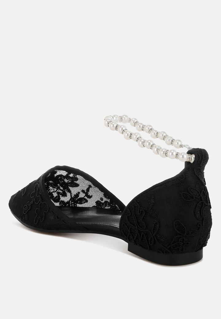 pearl & rhinestone strap flat sandals by mode#color_black