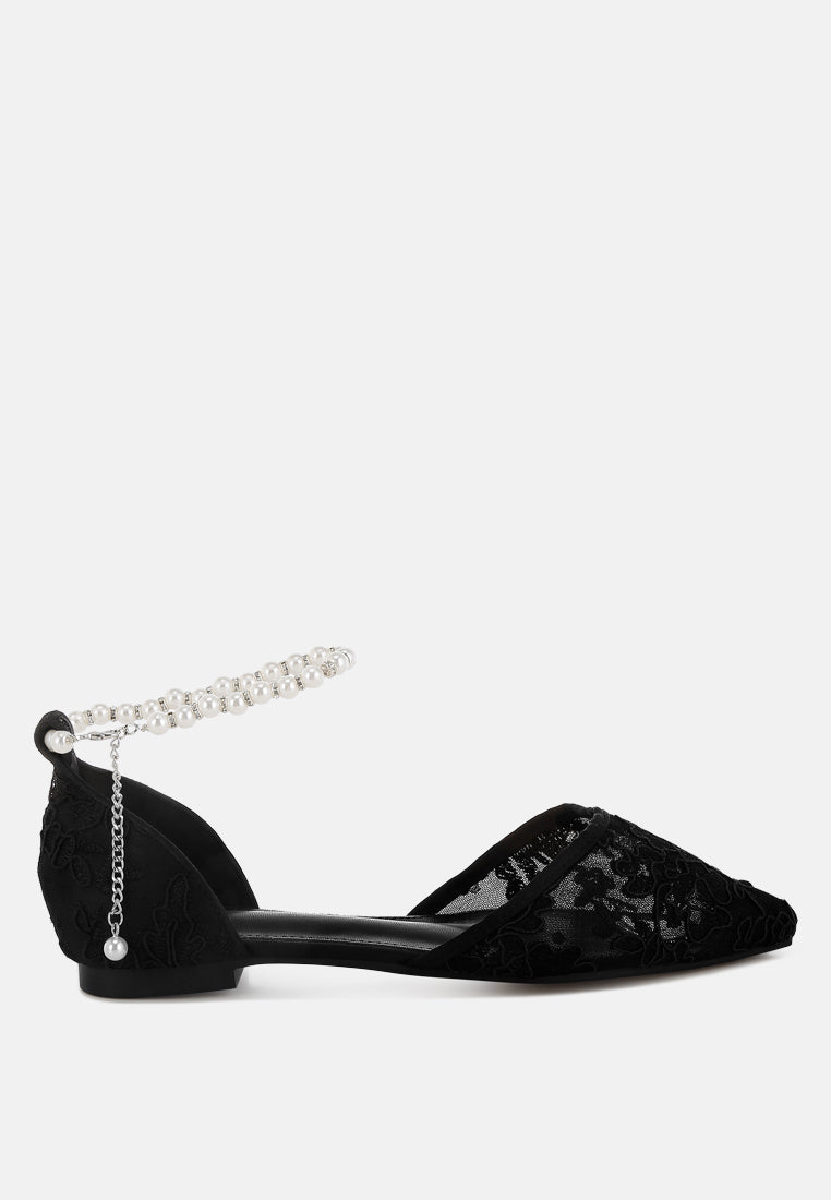 pearl & rhinestone strap flat sandals by mode#color_black