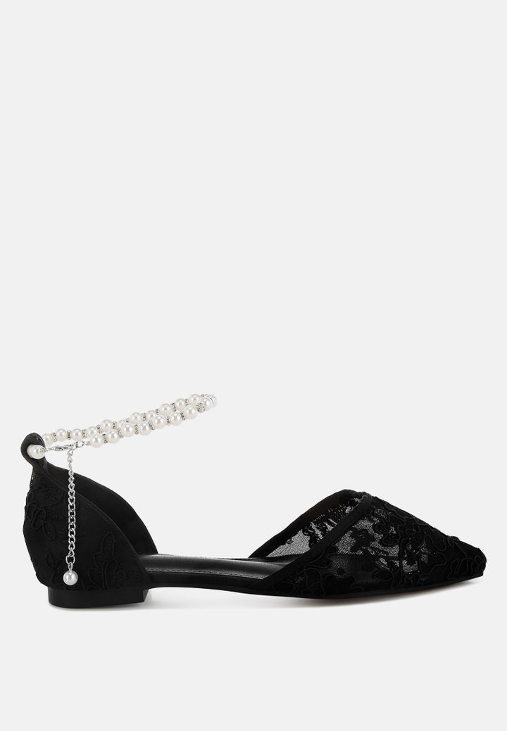 pearl & rhinestone strap flat sandals by mode#color_black