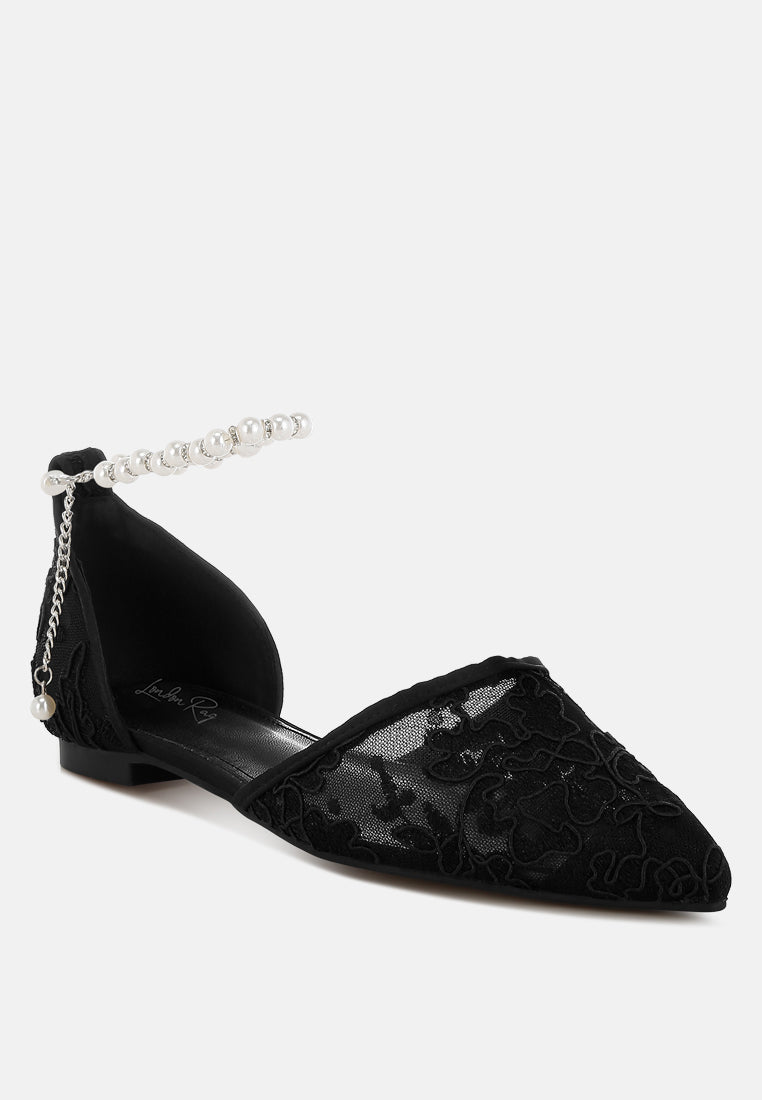 pearl & rhinestone strap flat sandals by mode#color_black