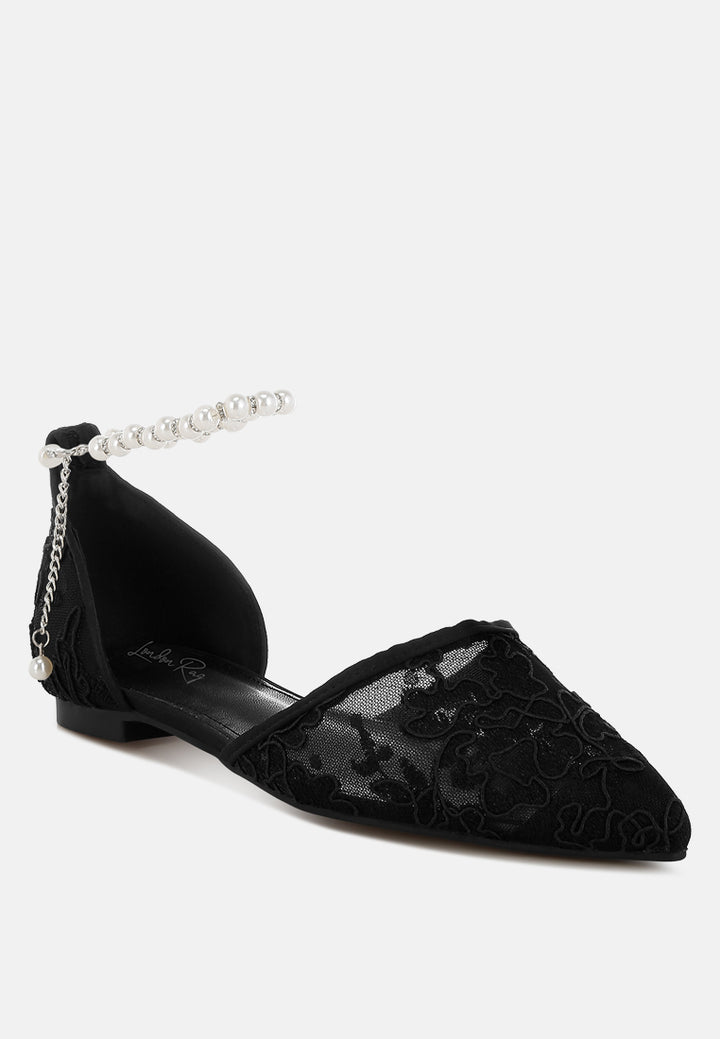pearl & rhinestone strap flat sandals by mode#color_black