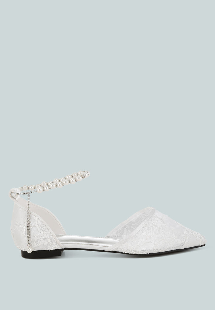 pearl & rhinestone strap flat sandals by mode#color_white