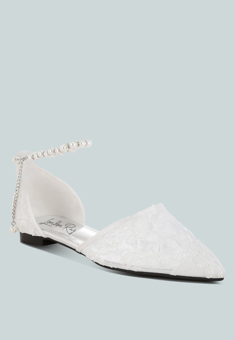 pearl & rhinestone strap flat sandals by mode#color_white