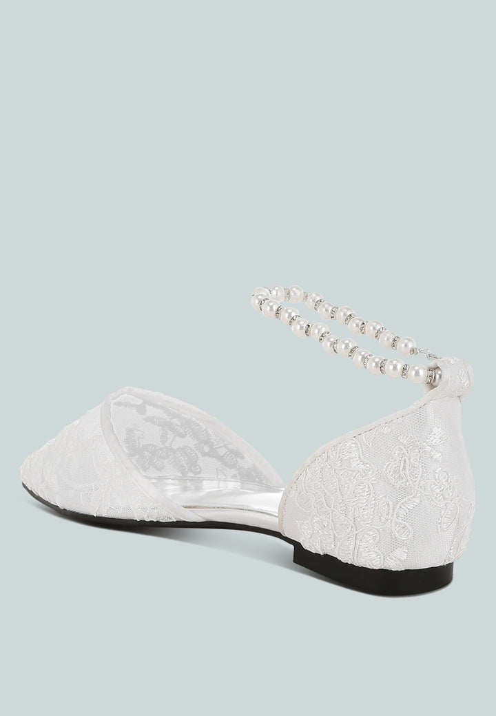 pearl & rhinestone strap flat sandals by mode#color_white