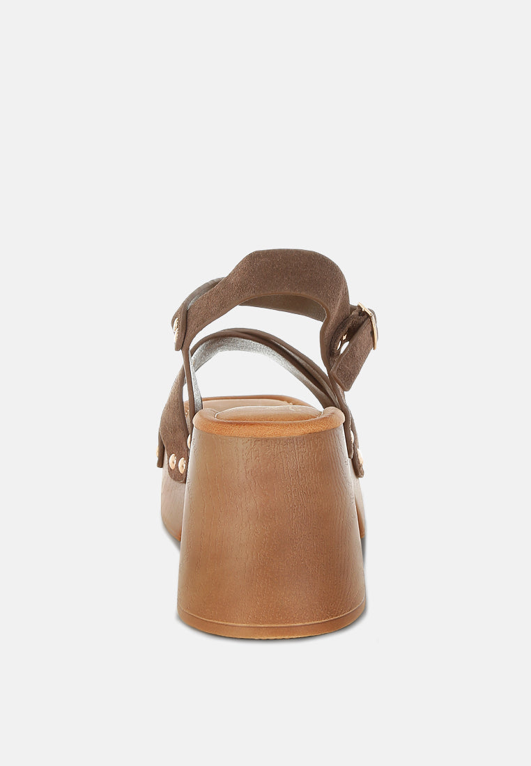 pikansa studded real suede clog sandals by mode#color_brown