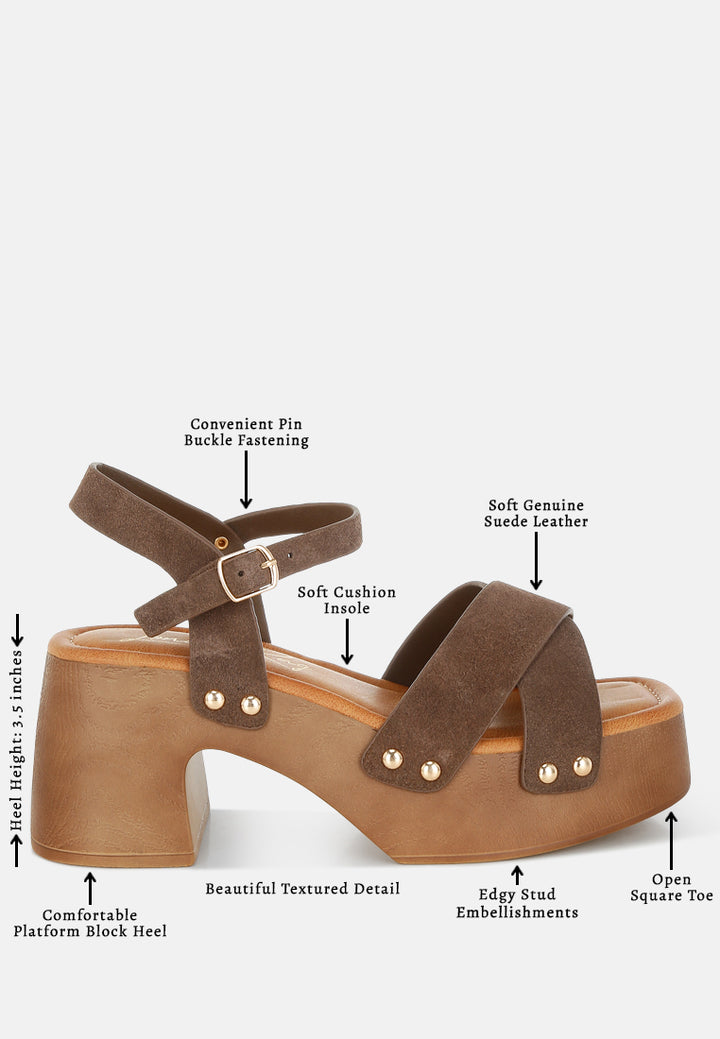 pikansa studded real suede clog sandals by mode#color_brown