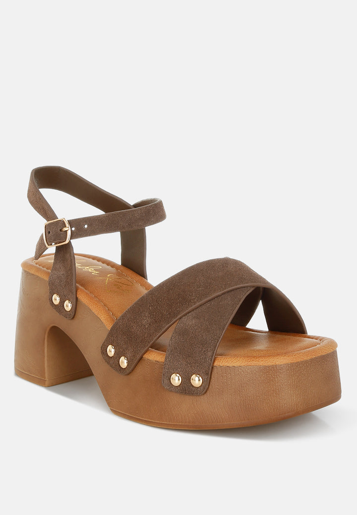 pikansa studded real suede clog sandals by mode#color_brown