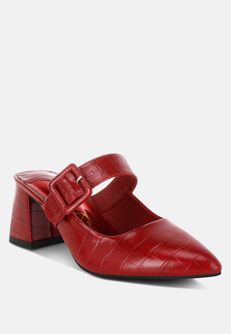 pinacola croco buckle strap detail mules#color_dark red