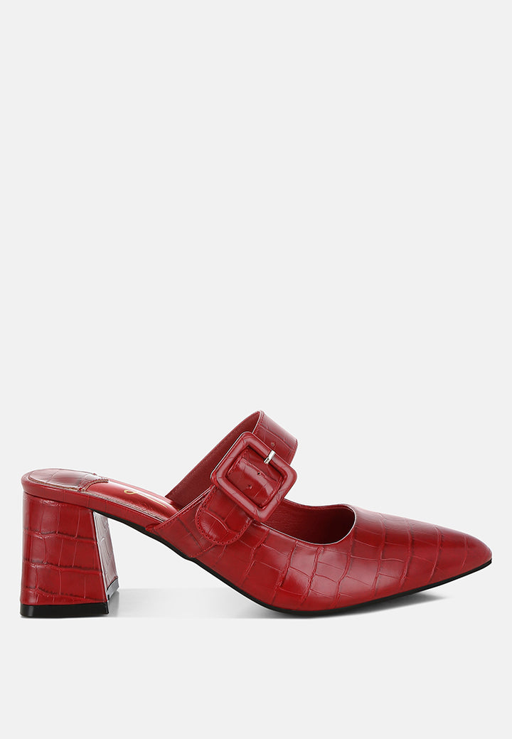 pinacola croco buckle strap detail mules#color_dark red