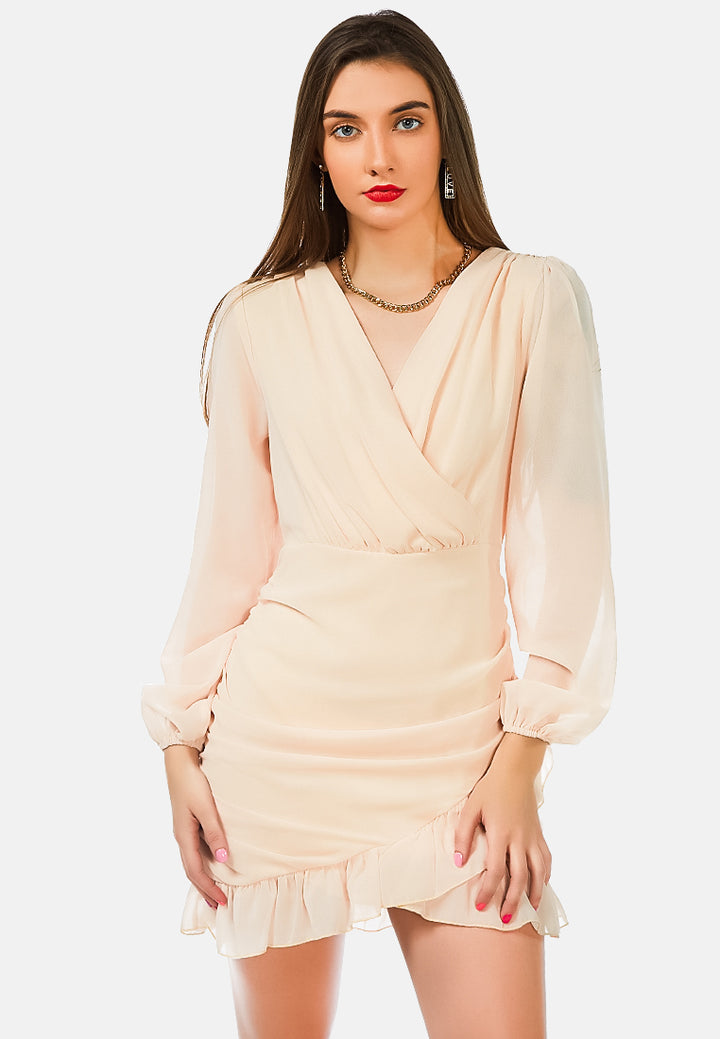 bodycon ruched wrap dress#color_pink