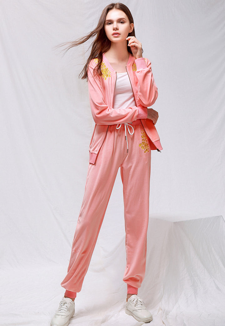 velour cuffed joggers with drawstring#color_pink