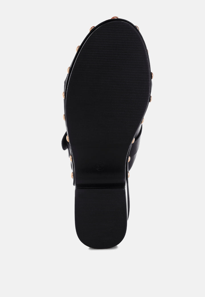 Zuecos de cuero genuino con tachuelas pinto#color_negro