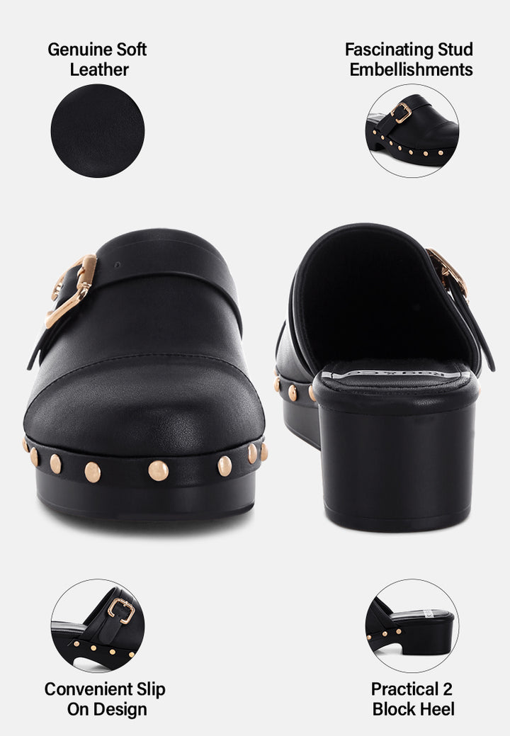 Zuecos de cuero genuino con tachuelas pinto#color_negro