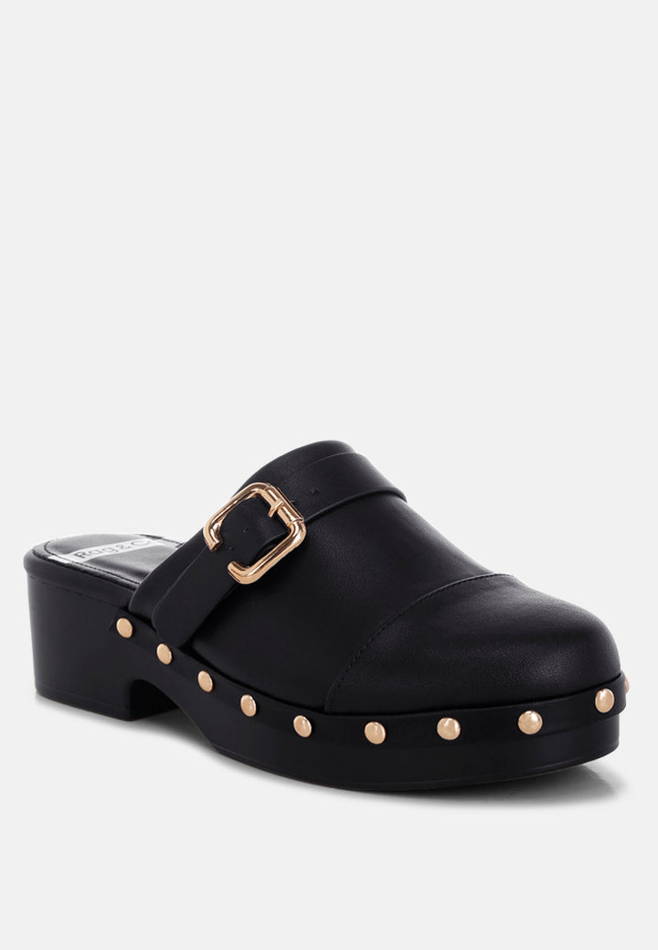 Zuecos de cuero genuino con tachuelas pinto#color_negro