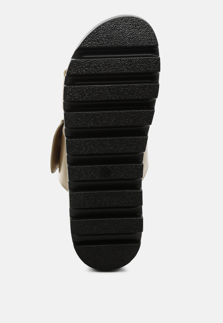 platform lug sole metal buckle sandals#color_black-gold