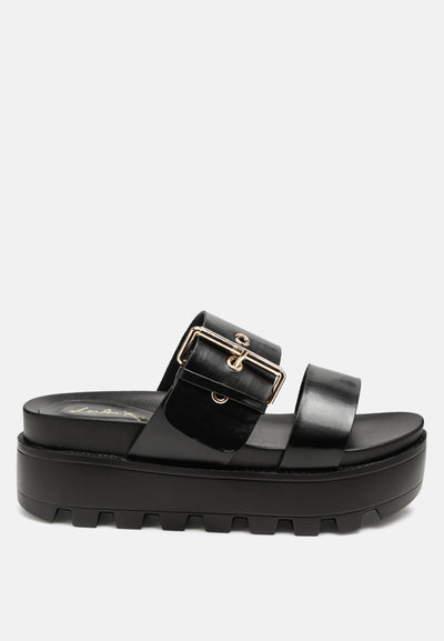 platform lug sole metal buckle sandals#color_black