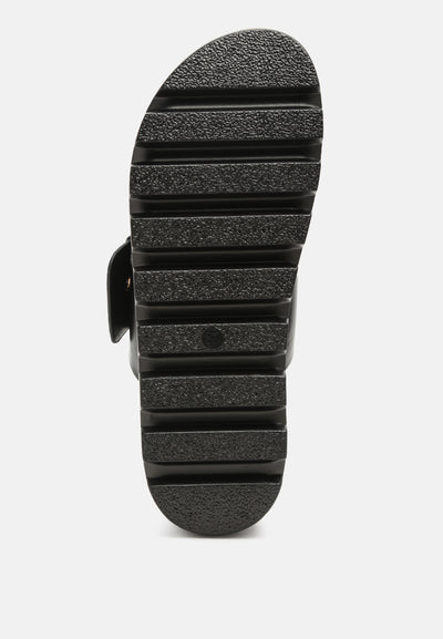 platform lug sole metal buckle sandals#color_black