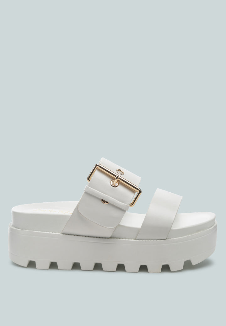 platform lug sole metal buckle sandals#color_white