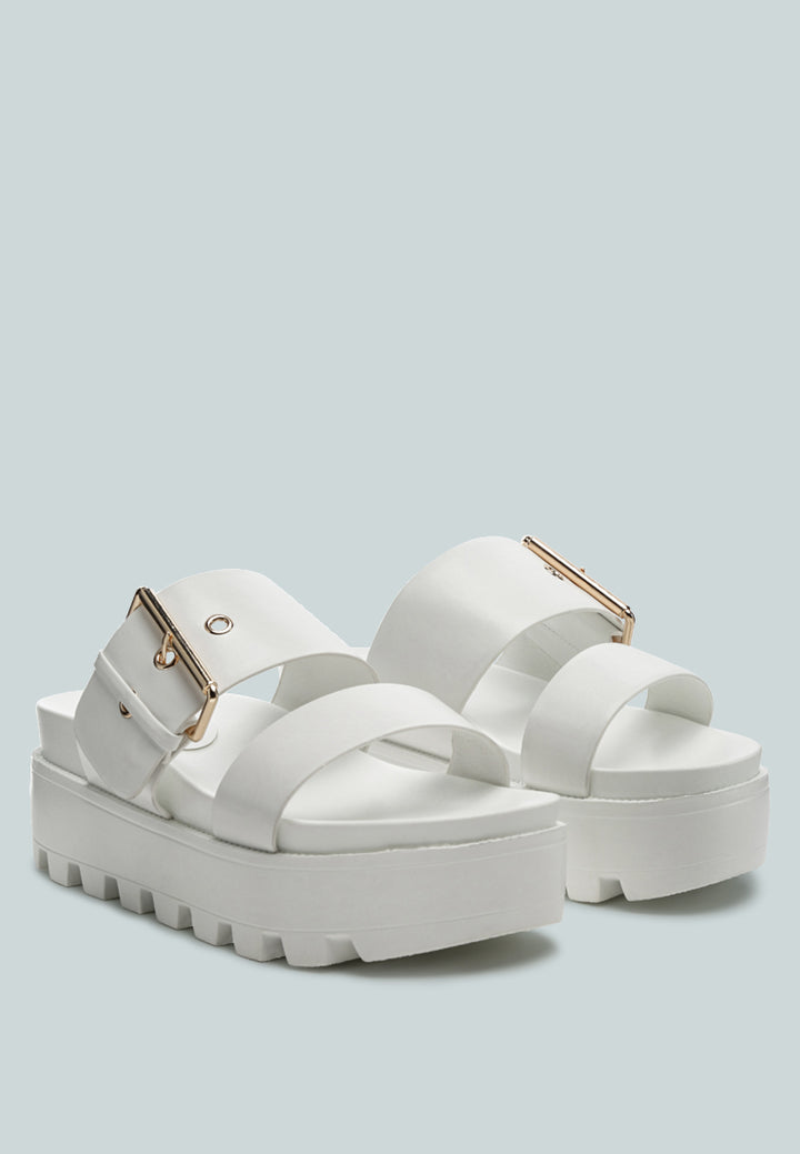 platform lug sole metal buckle sandals#color_white