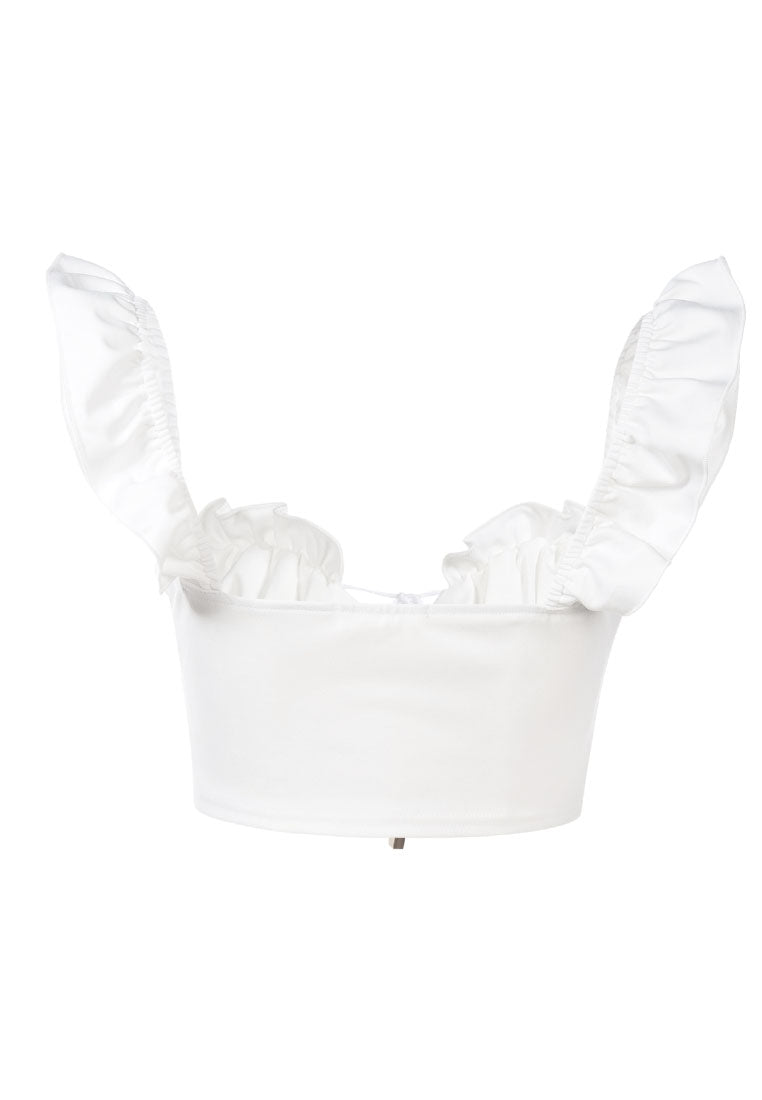 pleat detail tie-up crop top by ruw#color_white