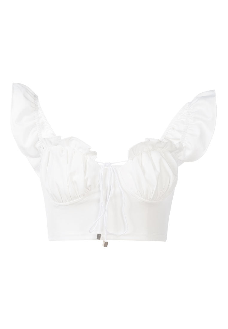 pleat detail tie-up crop top by ruw#color_white