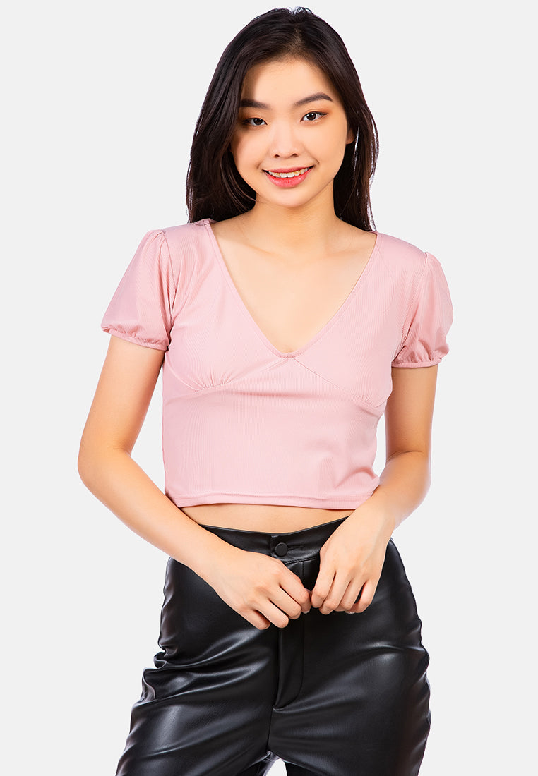 pleated v neck top#color_dusty-rose
