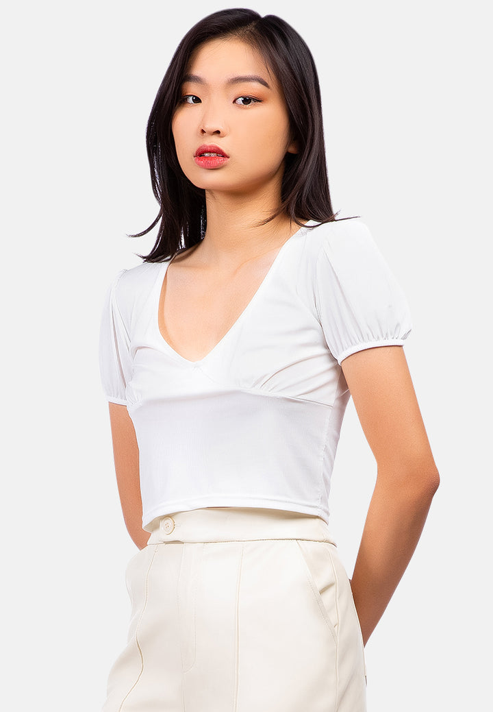 pleated v neck top#color_white