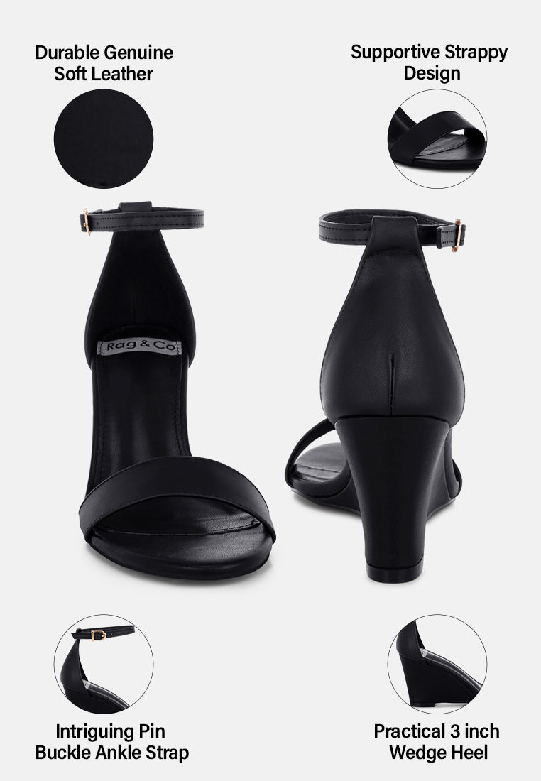 pobora genuine leather slim wedge heel sandals#color_black