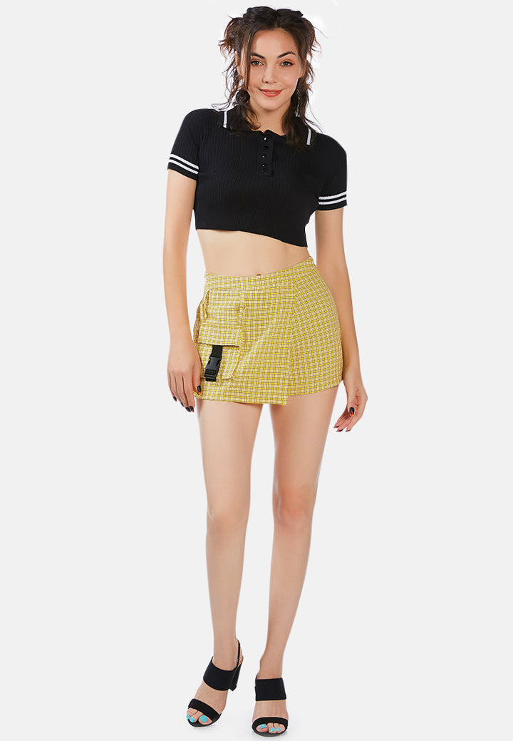 pocket of candies chequered skort#color_yellow