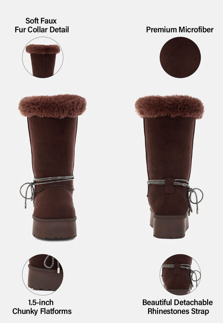 olonya fur collar anti-skid snow boots#color_brown