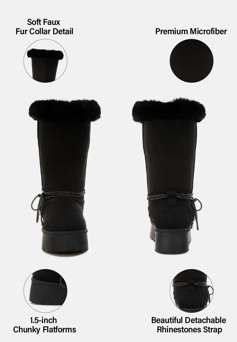 olonya fur collar anti-skid snow boots#color_black