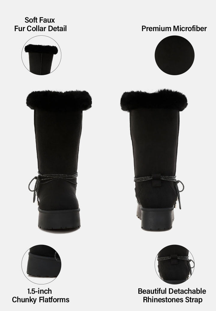 olonya fur collar anti-skid snow boots#color_black