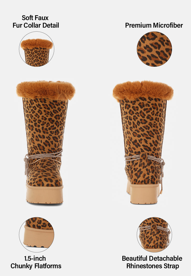 olonya fur collar anti-skid snow boots#color_leopard