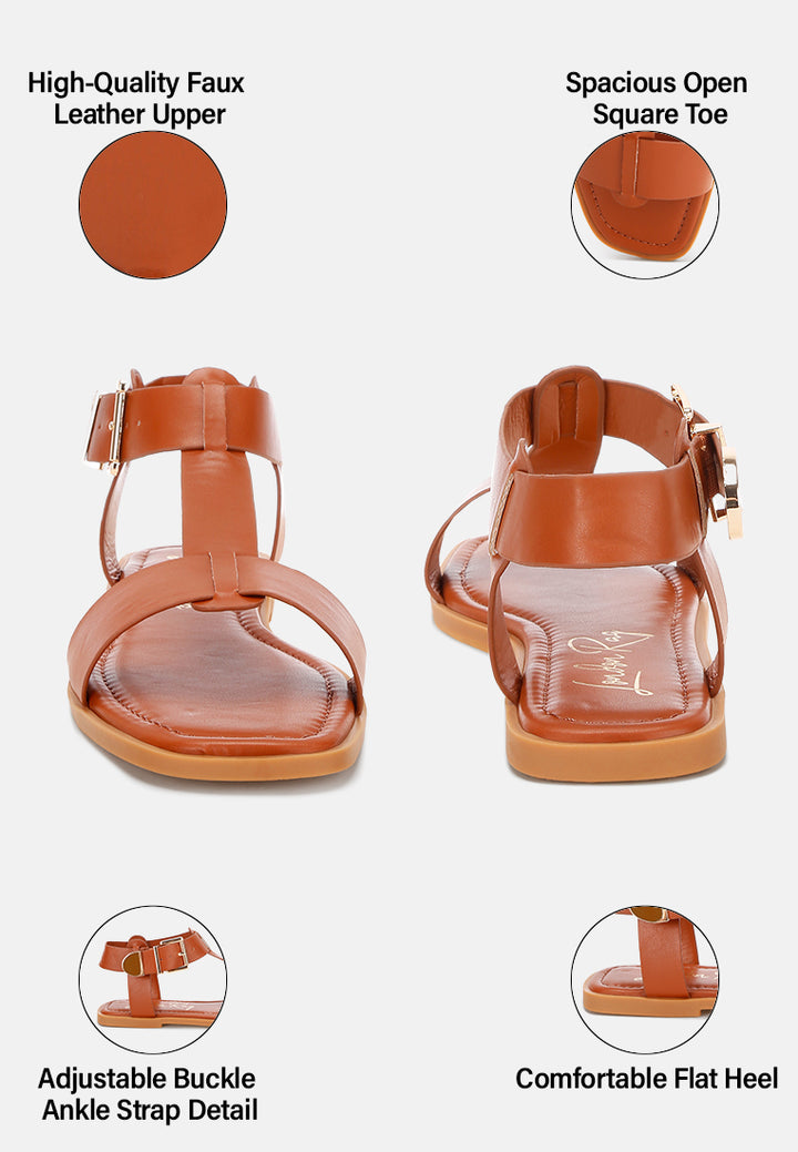 yumal buckled square toe flat sandals by motes#color_camel