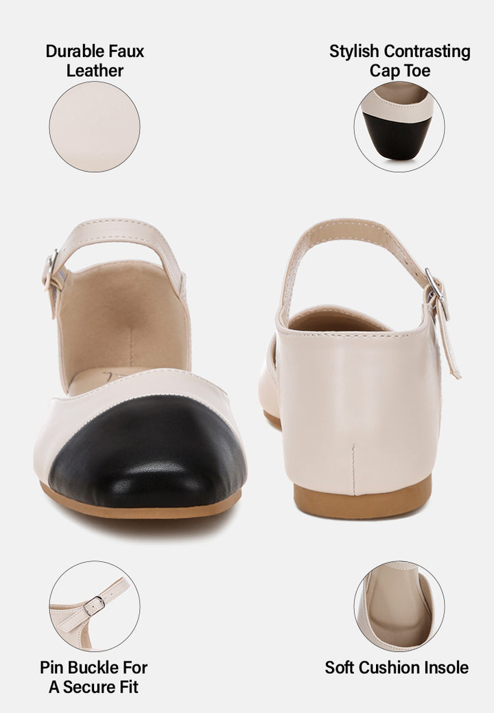 clevea dual tone pin buckle ballet flats by ft#color_ivory